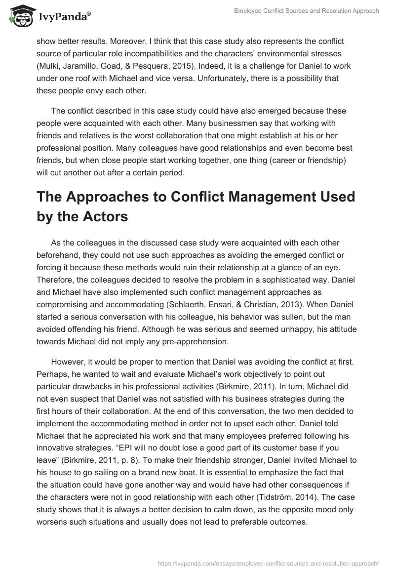 Employee Conflict Sources and Resolution Approach. Page 2