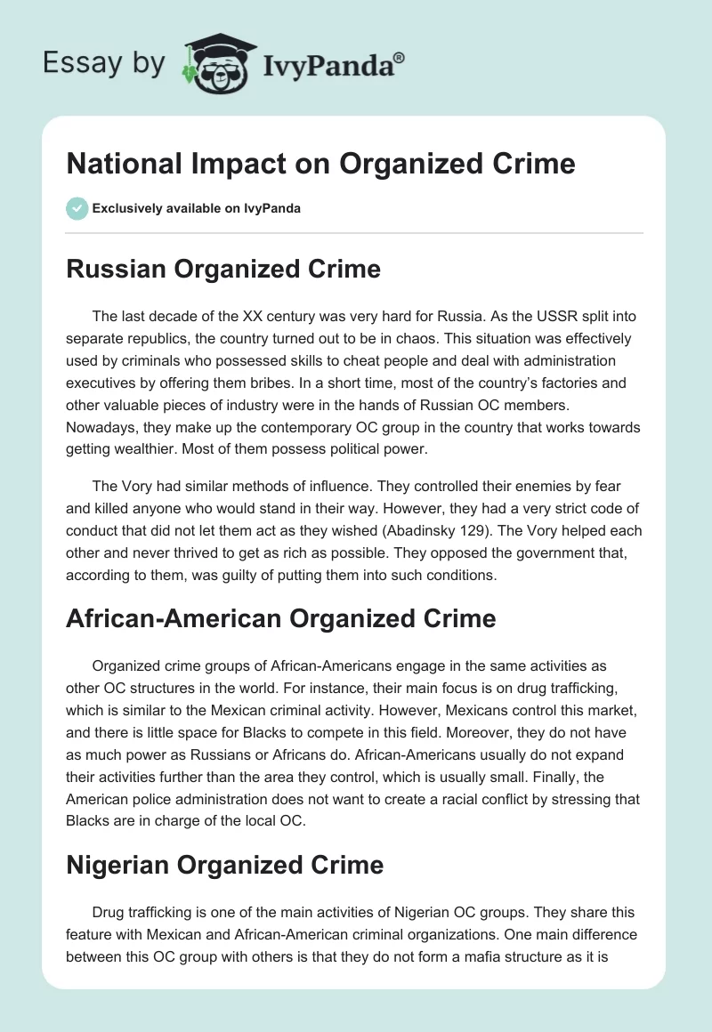 National Impact on Organized Crime. Page 1