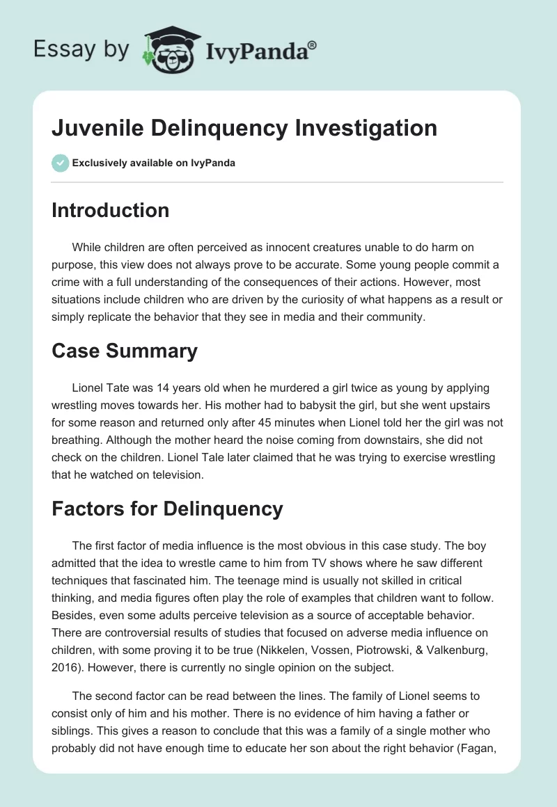 Juvenile Delinquency Investigation. Page 1