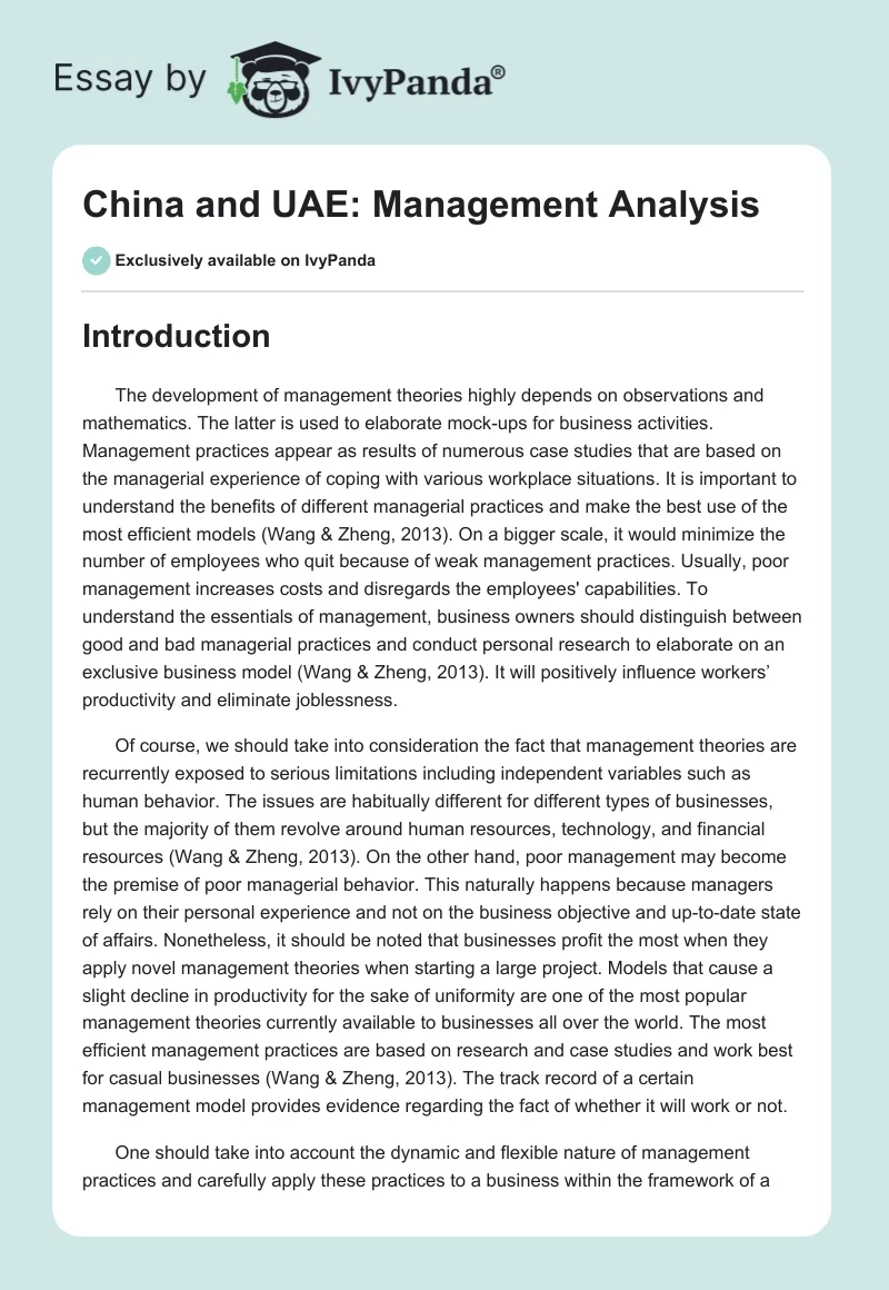 China and UAE: Management Analysis. Page 1