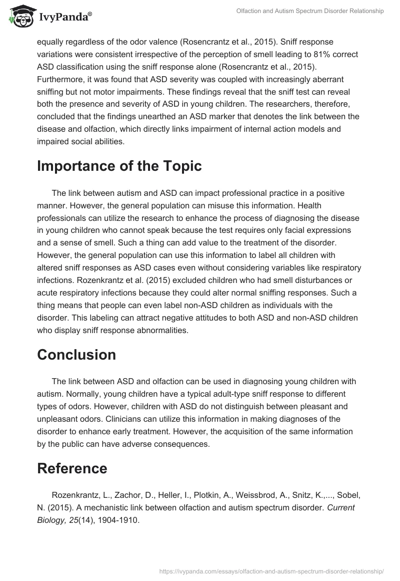 Olfaction and Autism Spectrum Disorder Relationship. Page 2
