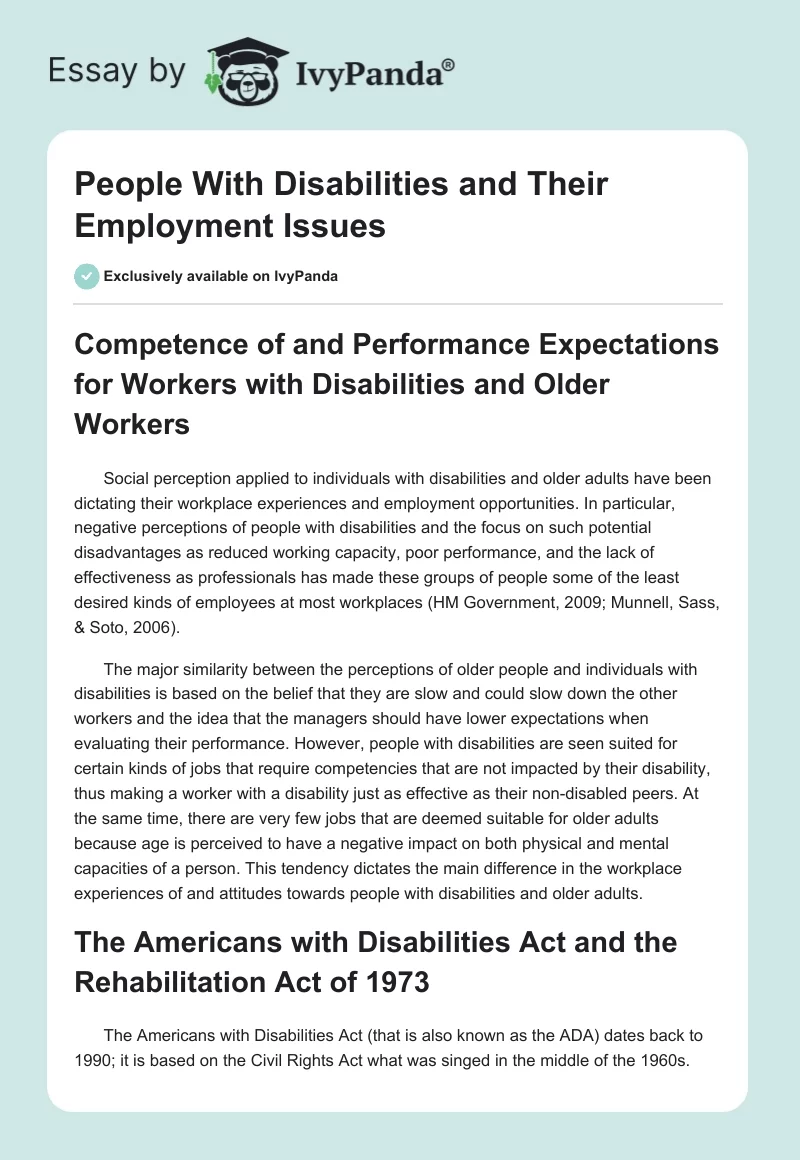 People With Disabilities and Their Employment Issues. Page 1