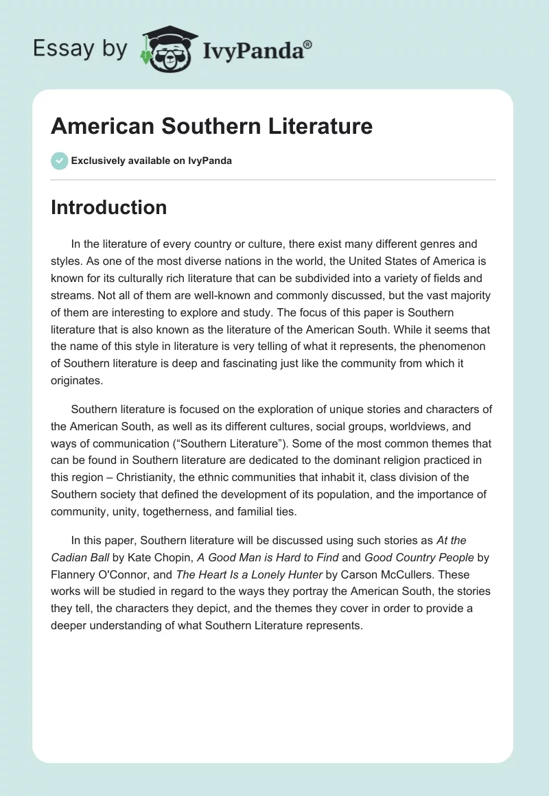 American Southern Literature. Page 1