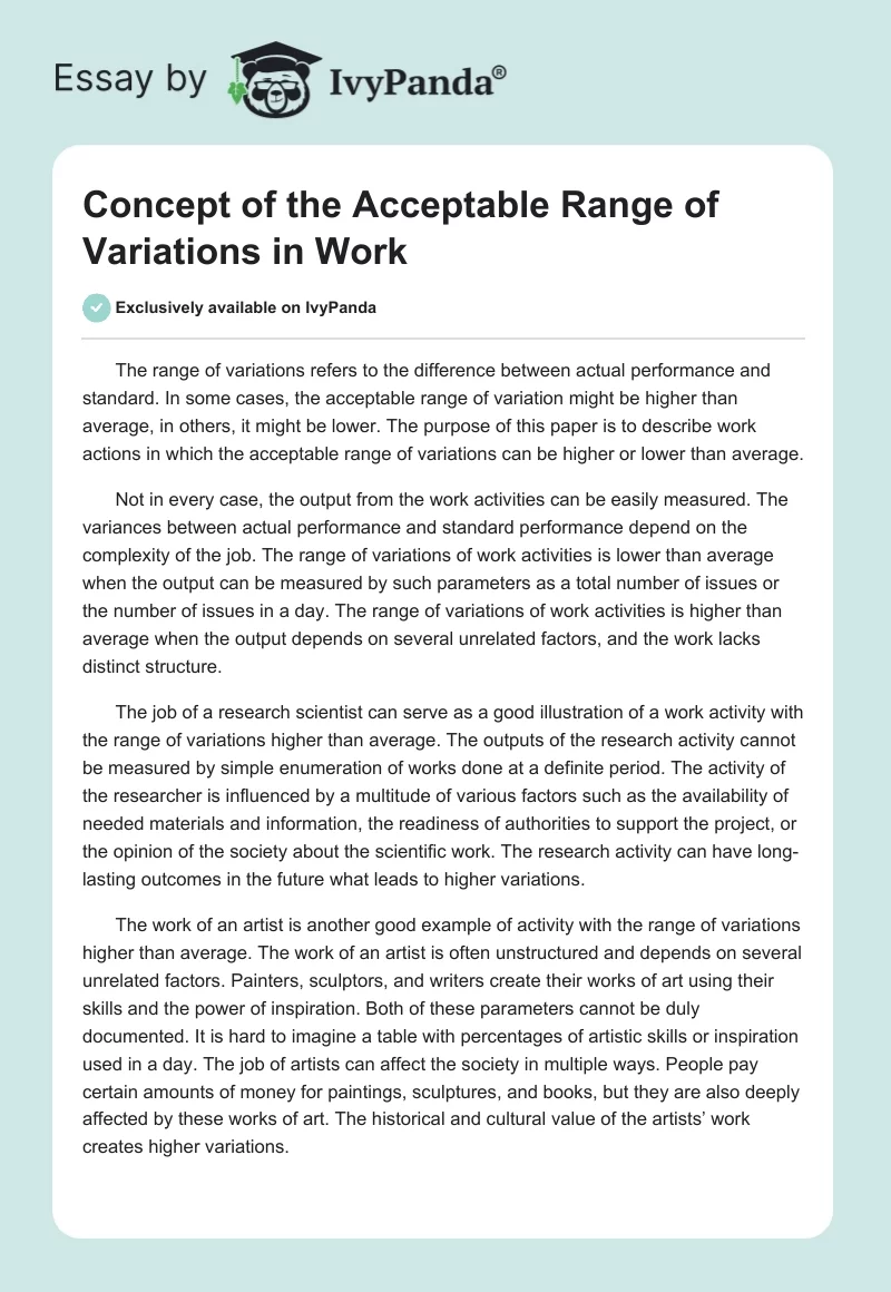 Concept of the Acceptable Range of Variations in Work. Page 1