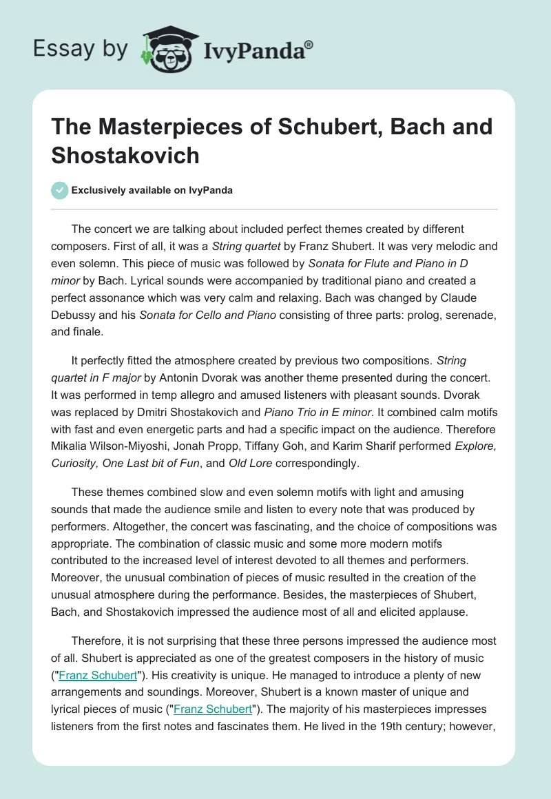 The Masterpieces of Schubert, Bach and Shostakovich. Page 1