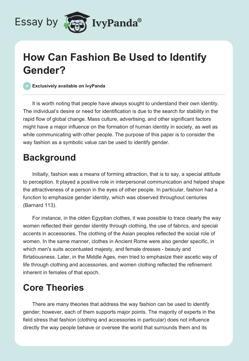 How Can Fashion Be Used to Identify Gender?. Page 1