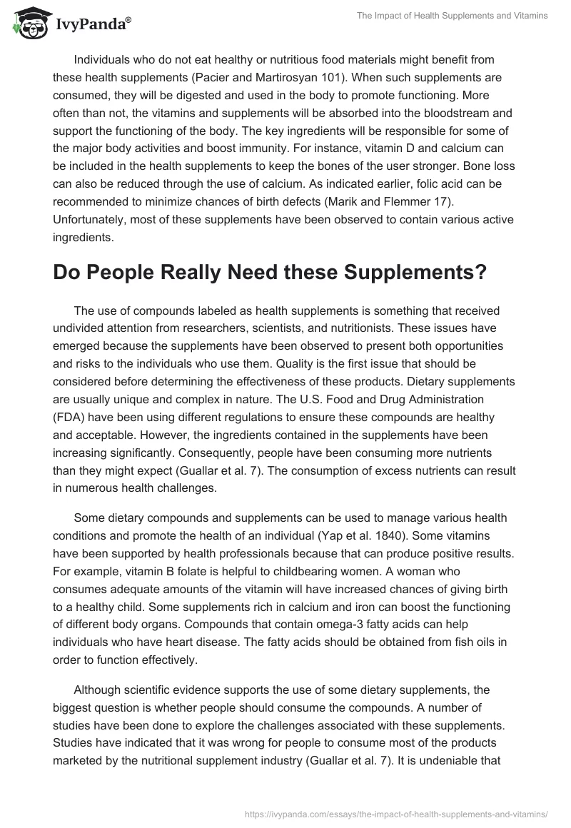 The Impact of Health Supplements and Vitamins. Page 2