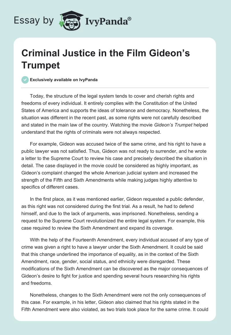 Criminal Justice in the Film "Gideon’s Trumpet". Page 1