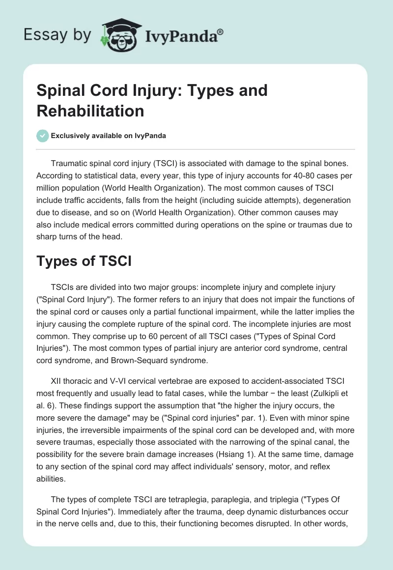 Spinal Cord Injury: Types and Rehabilitation. Page 1