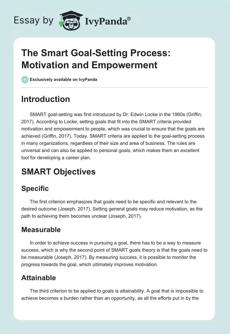 The Smart Goal-Setting Process: Motivation and Empowerment. Page 1