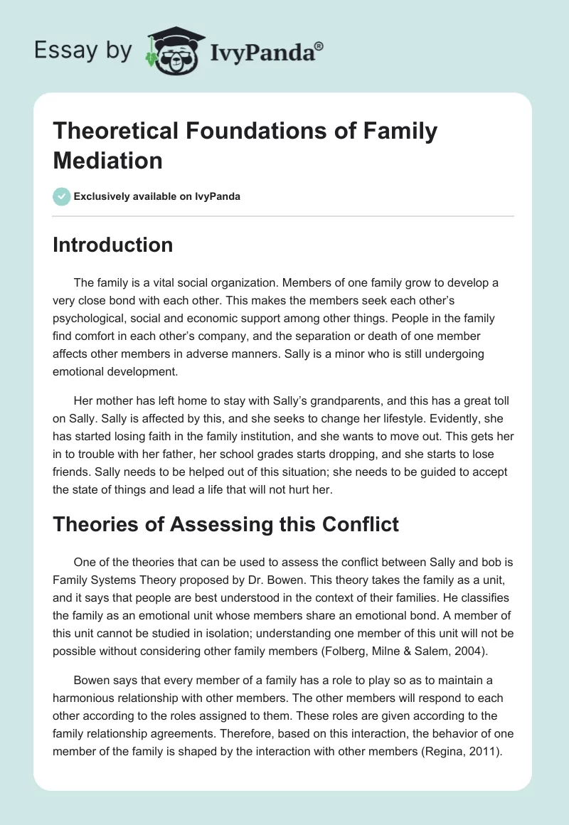 Theoretical Foundations of Family Mediation. Page 1