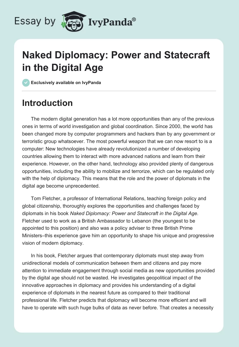 Naked Diplomacy: Power and Statecraft in the Digital Age. Page 1