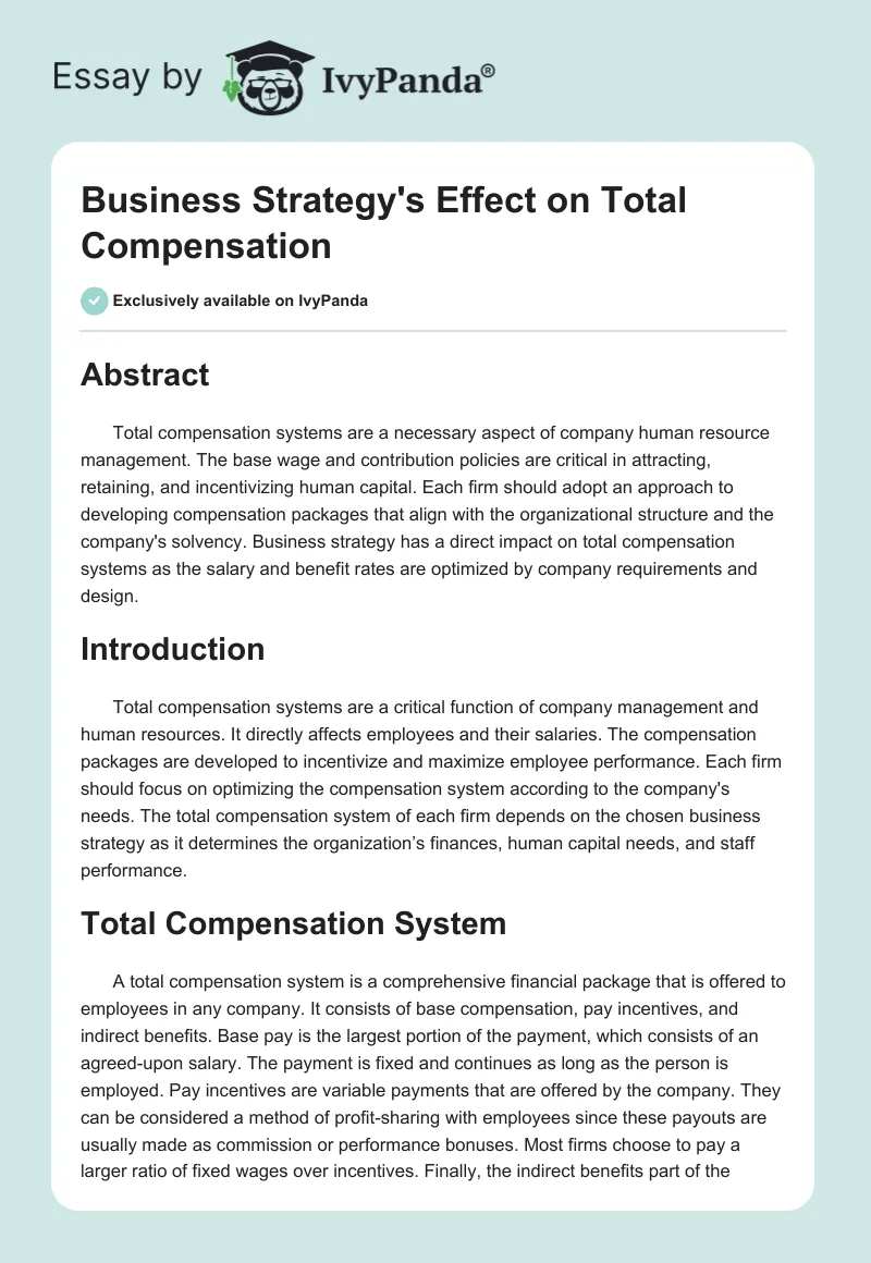 Business Strategy's Effect on Total Compensation. Page 1