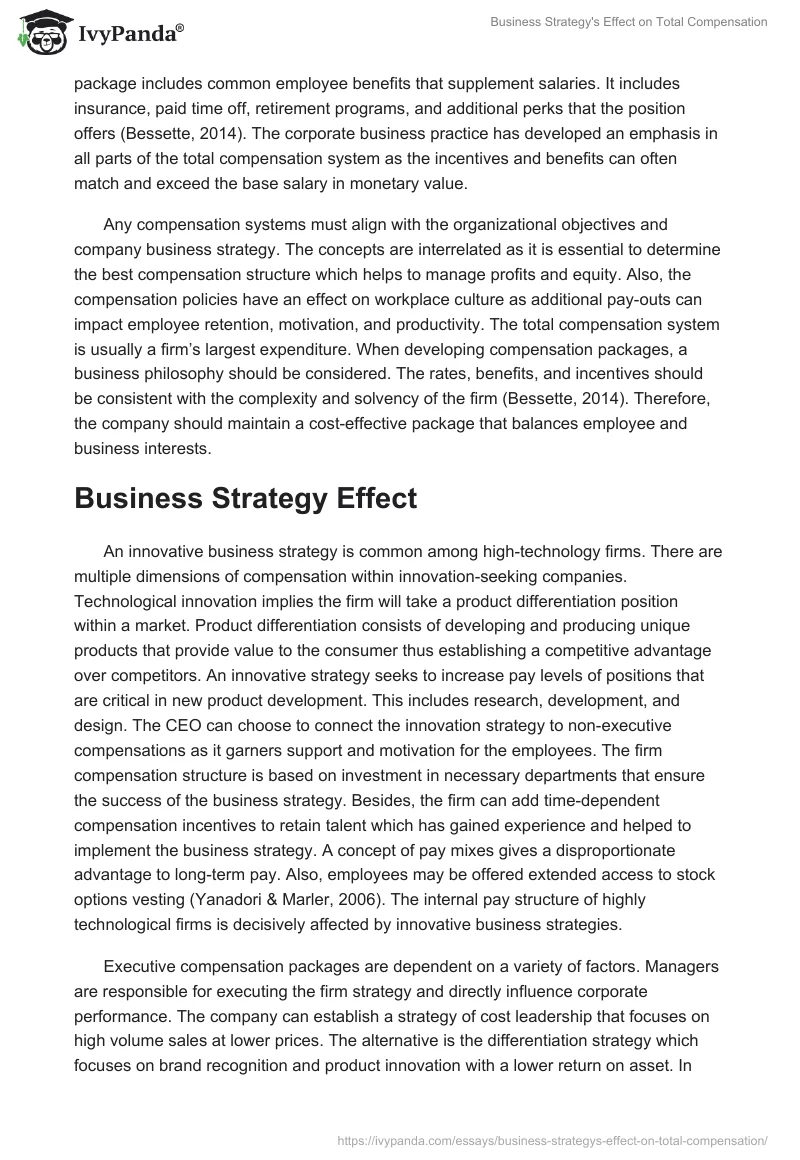 Business Strategy's Effect on Total Compensation. Page 2