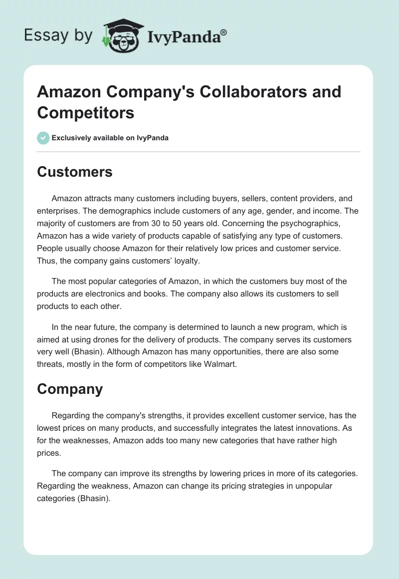 Amazon Company's Collaborators and Competitors. Page 1