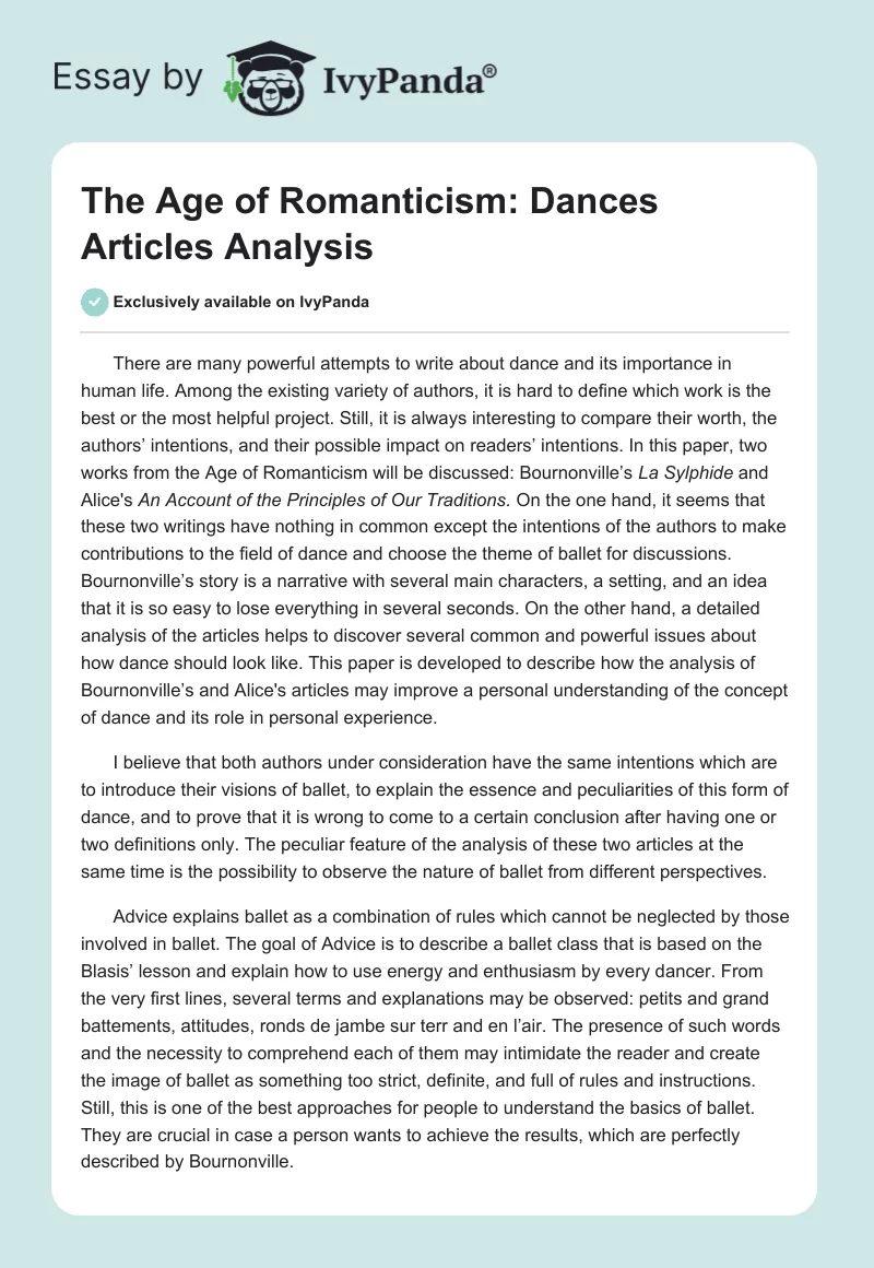 The Age of Romanticism: Dances Articles Analysis. Page 1