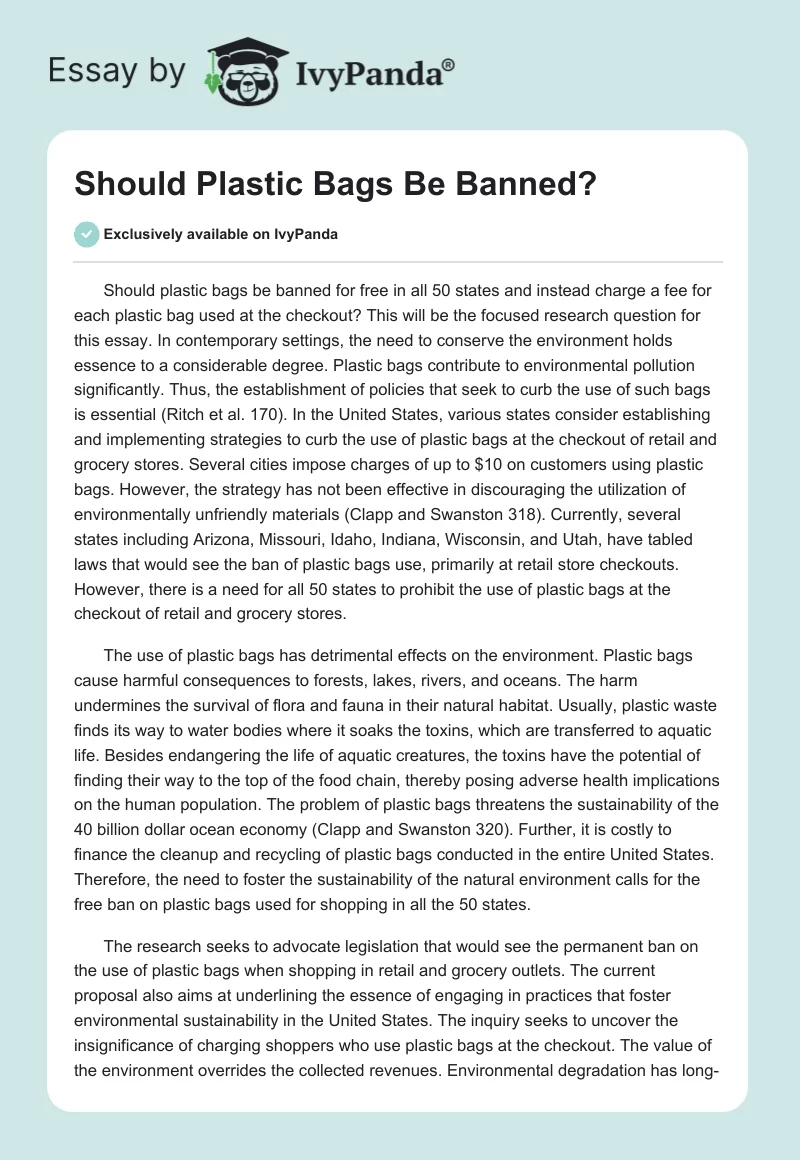 Should Plastic Bags Be Banned?. Page 1