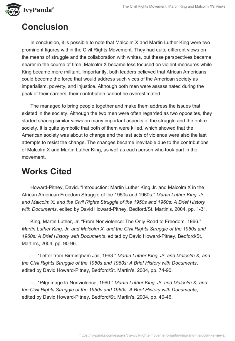 The Civil Rights Movement: Martin King and Malcolm X's Views. Page 4