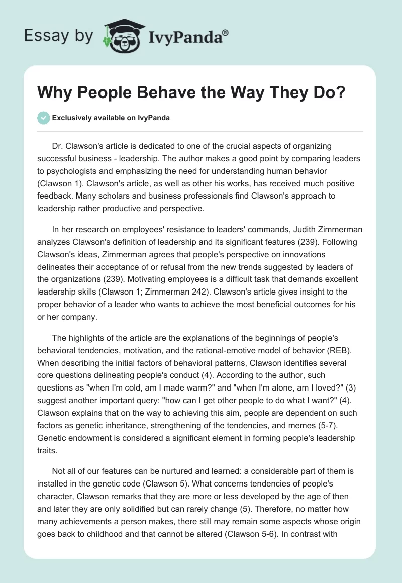 Why People Behave the Way They Do?. Page 1