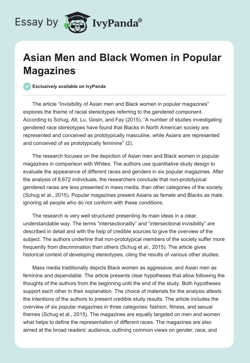Asian Men and Black Women in Popular Magazines. Page 1