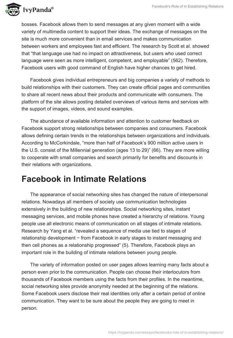 Facebook's Role of in Establishing Relations. Page 2