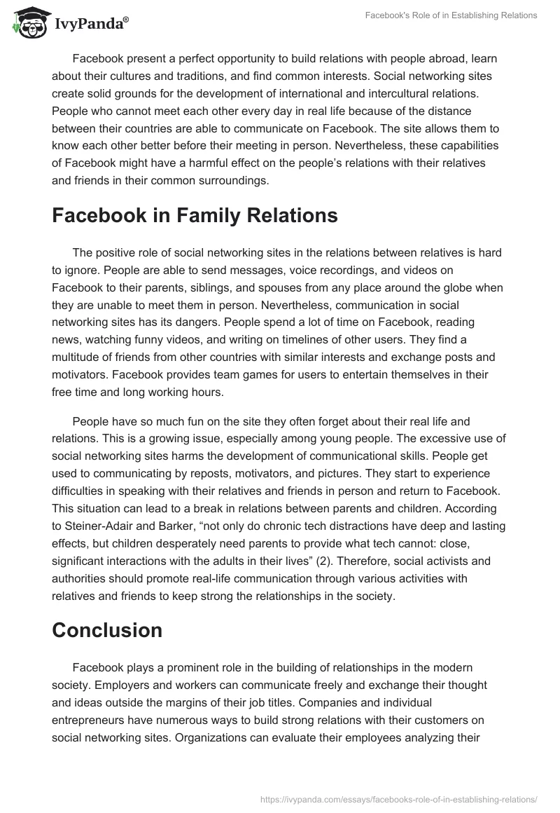 Facebook's Role of in Establishing Relations. Page 3