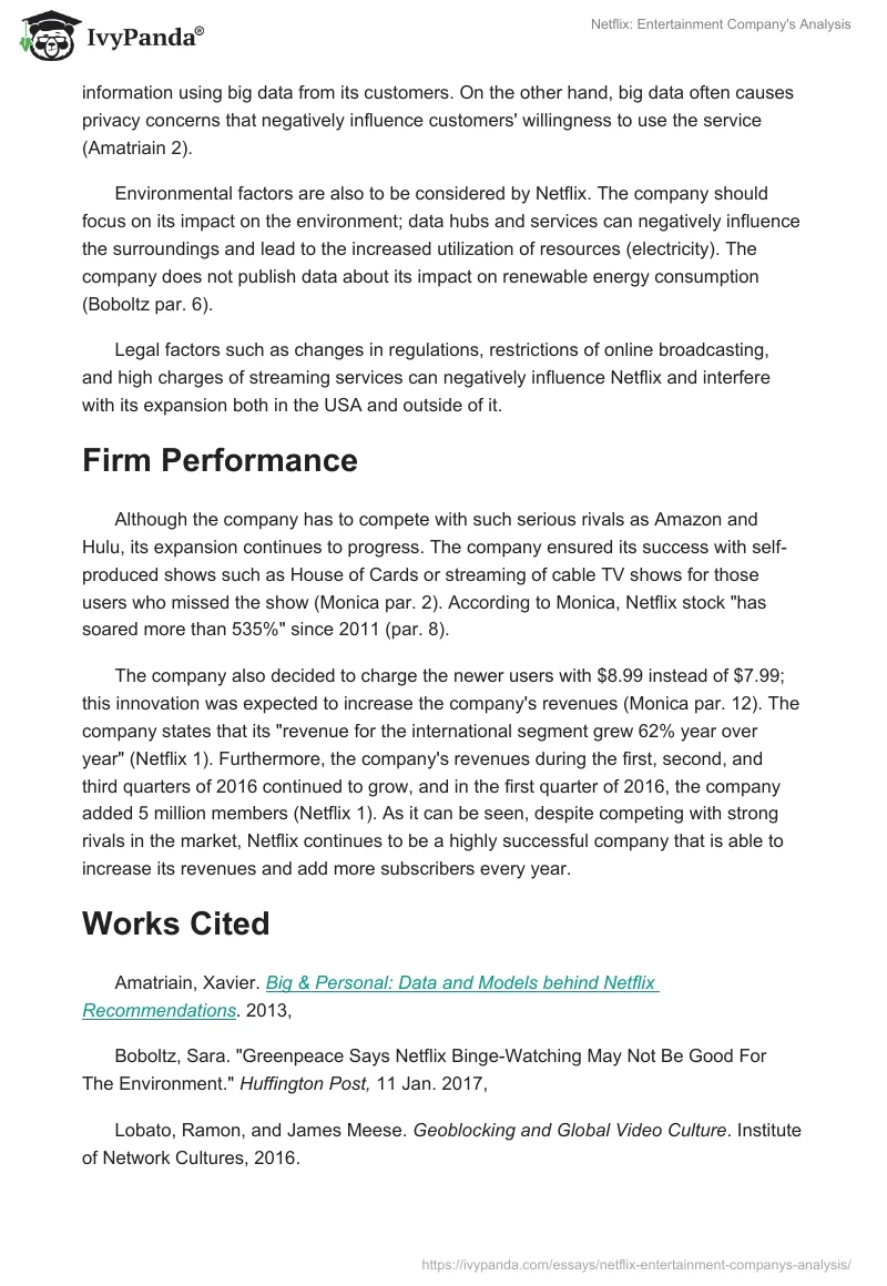 Netflix: Entertainment Company's Analysis. Page 2