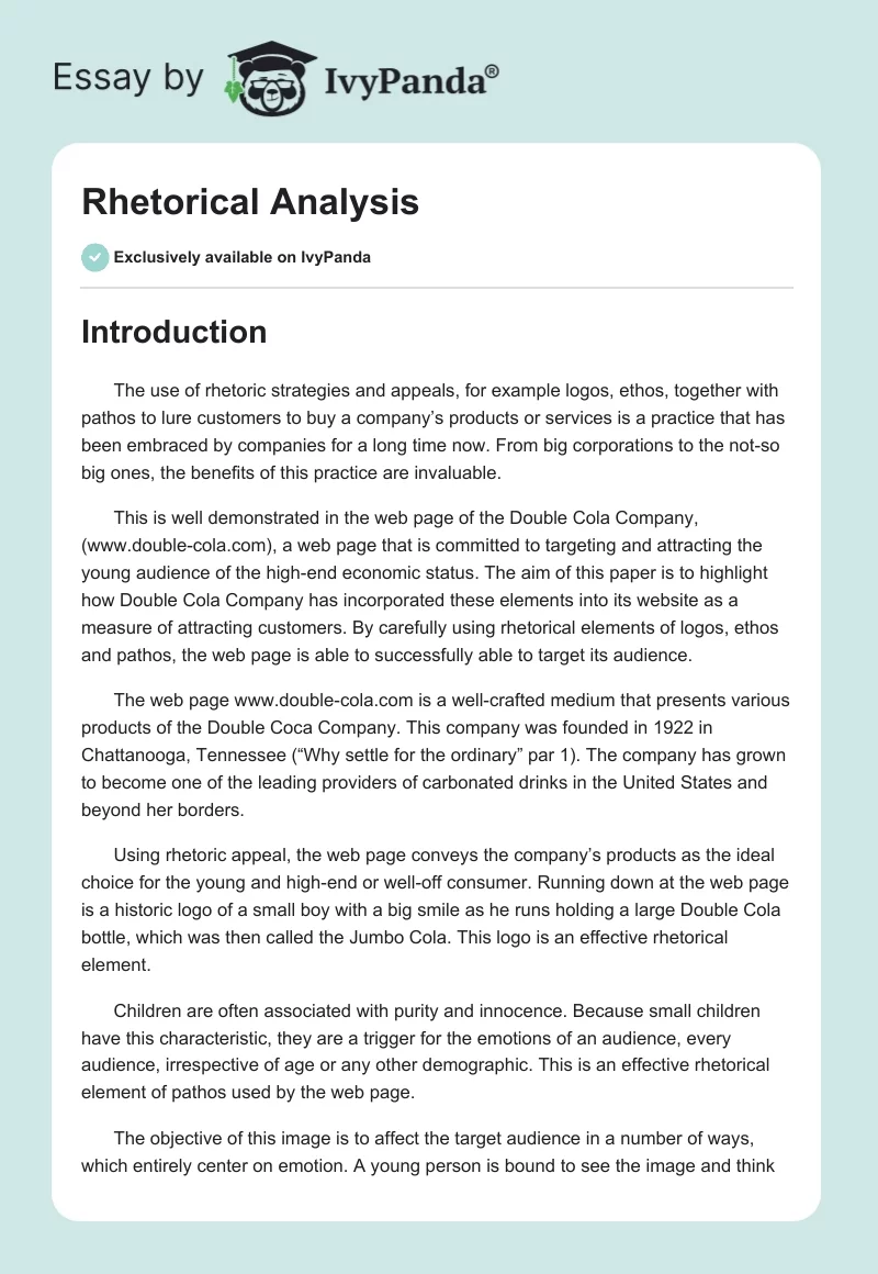 Rhetorical Analysis. Page 1