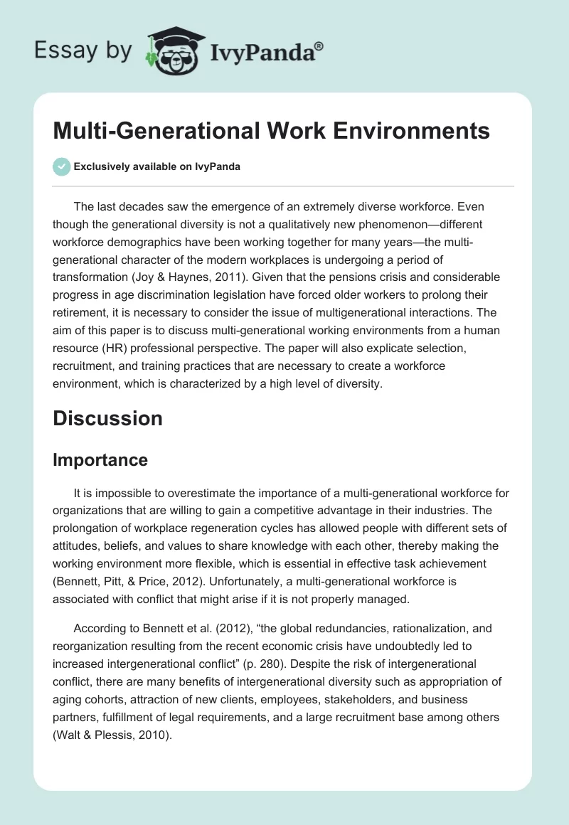 Multi-Generational Work Environments. Page 1