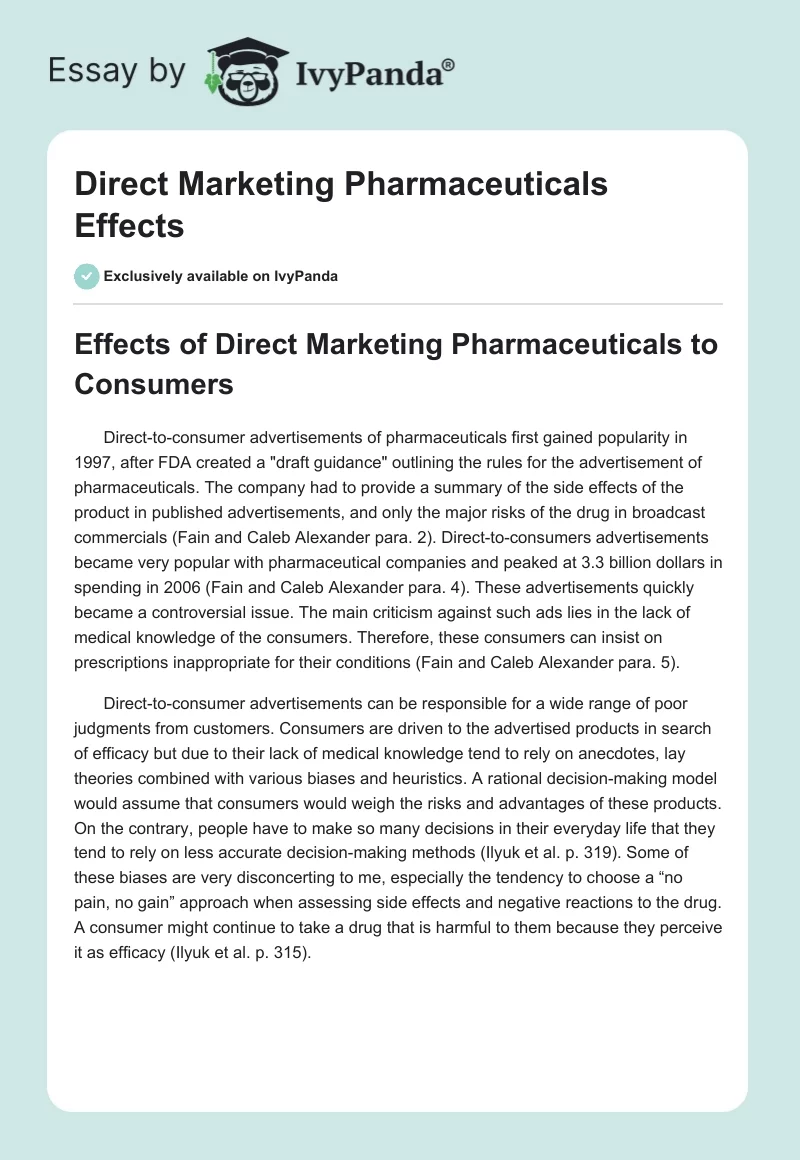 Direct Marketing Pharmaceuticals Effects. Page 1