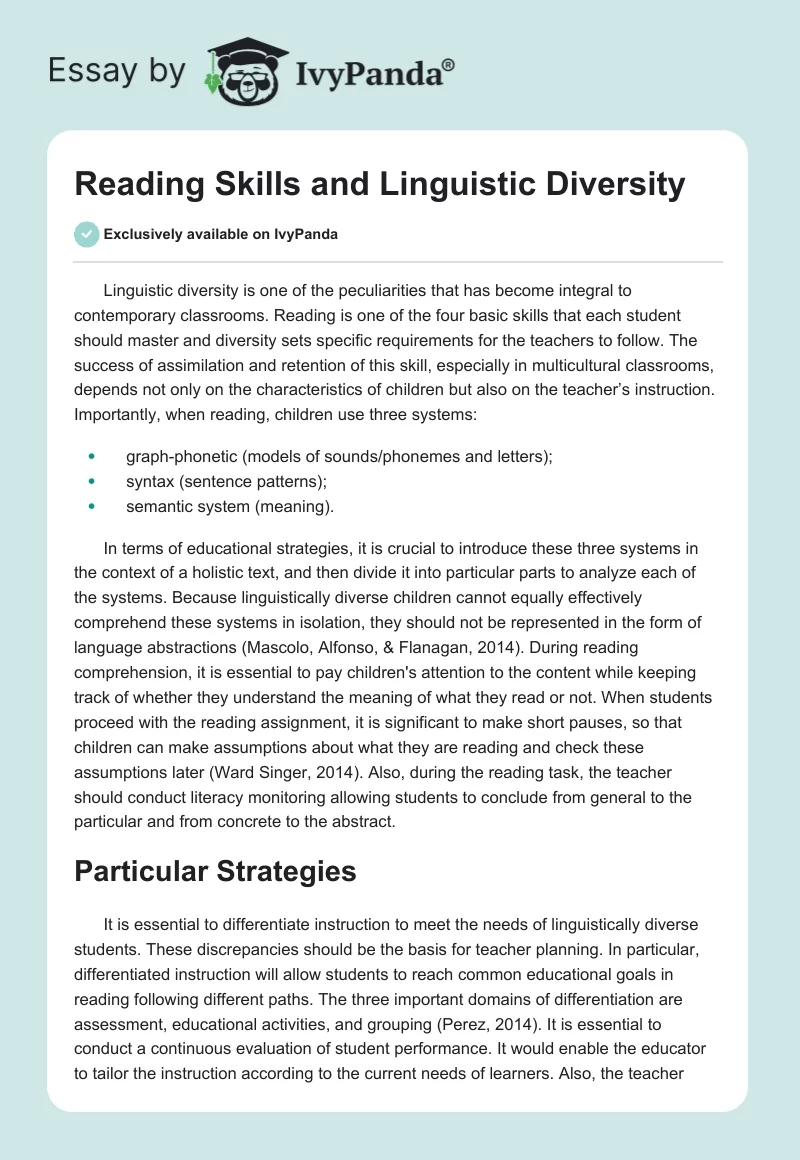 Reading Skills and Linguistic Diversity. Page 1