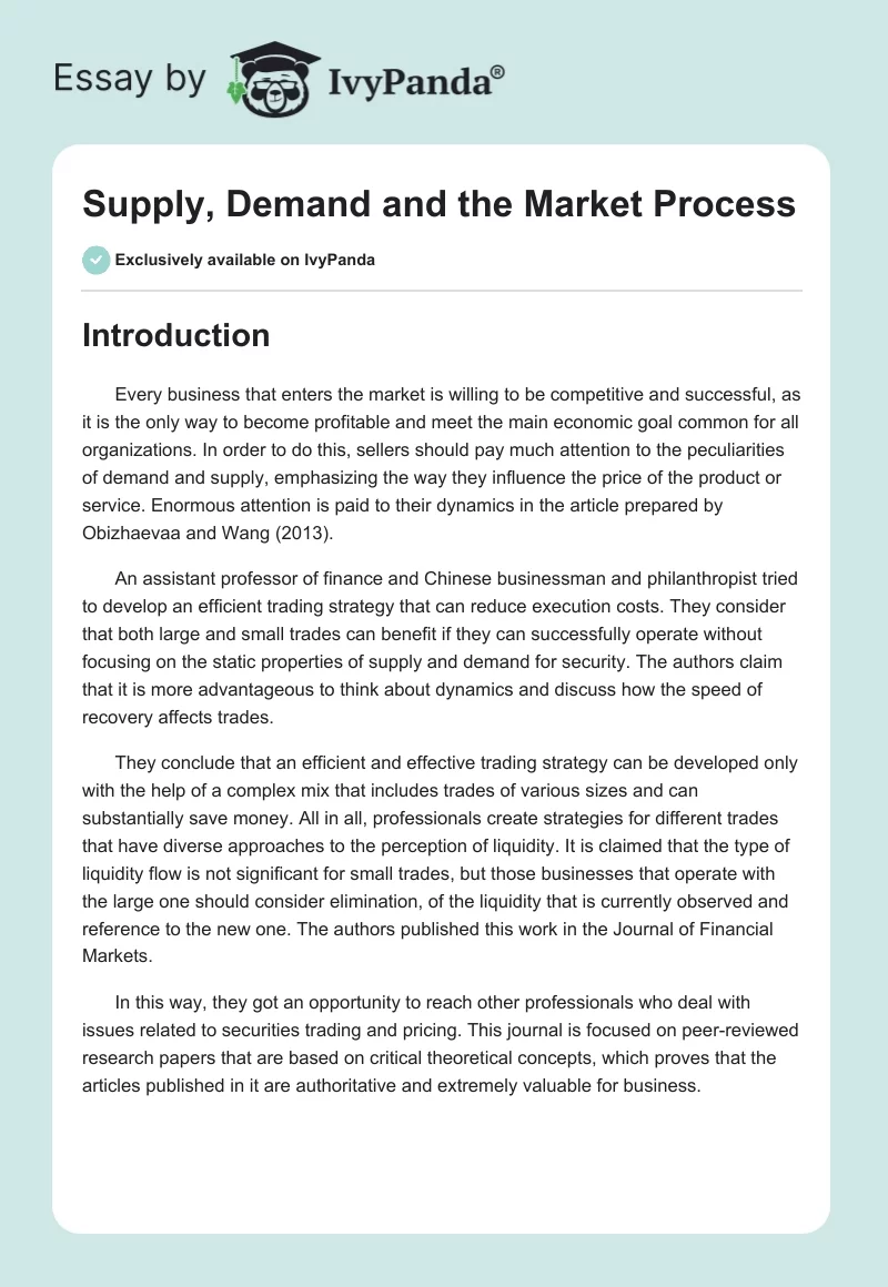 Supply, Demand and the Market Process. Page 1