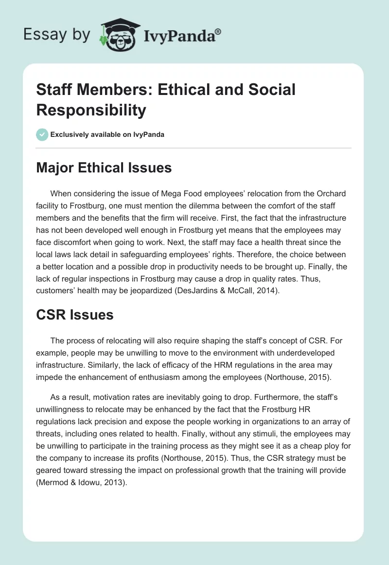 Staff Members: Ethical and Social Responsibility. Page 1