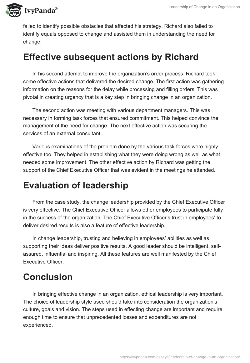 Leadership of Change in an Organization. Page 2