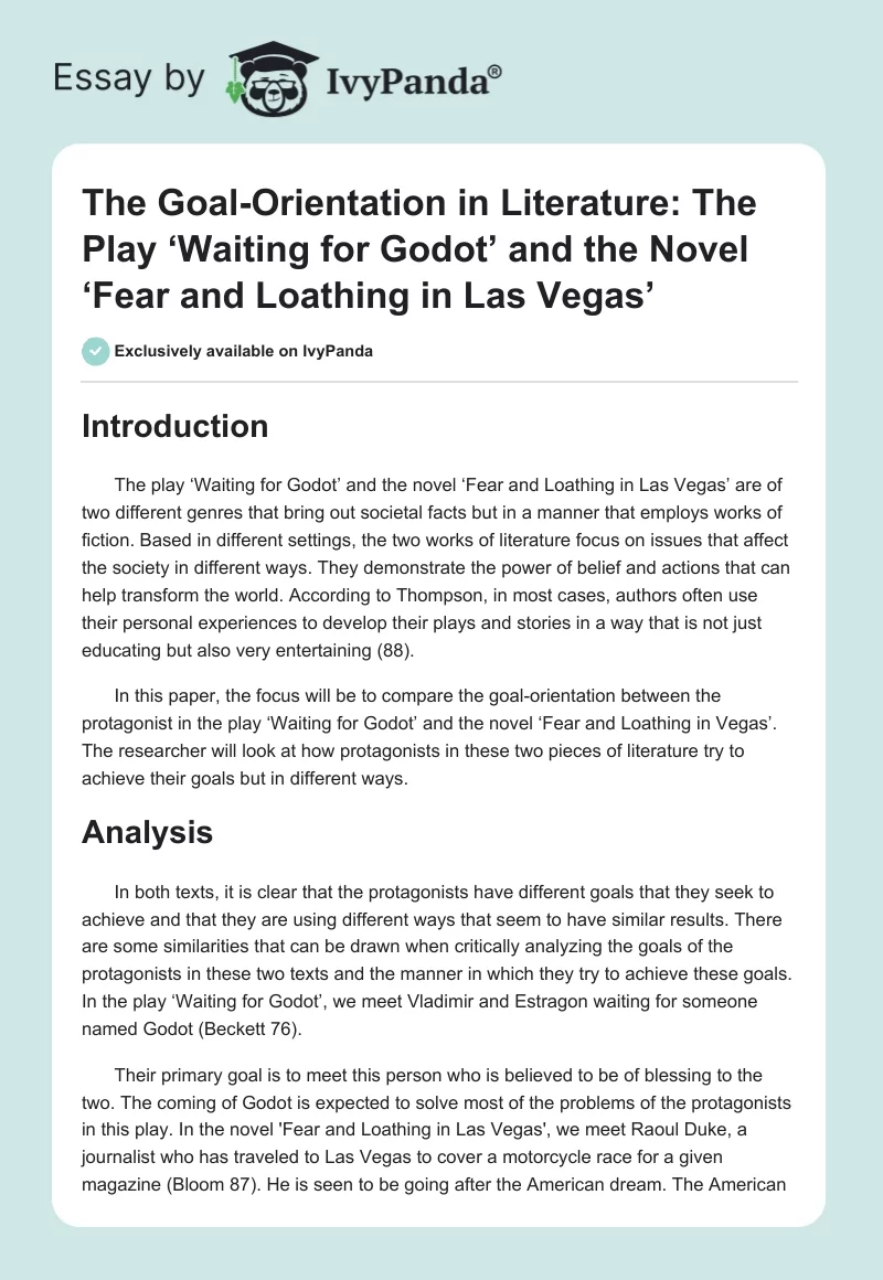 The Goal-Orientation in Literature: The Play ‘Waiting for Godot’ and the Novel ‘Fear and Loathing in Las Vegas’. Page 1