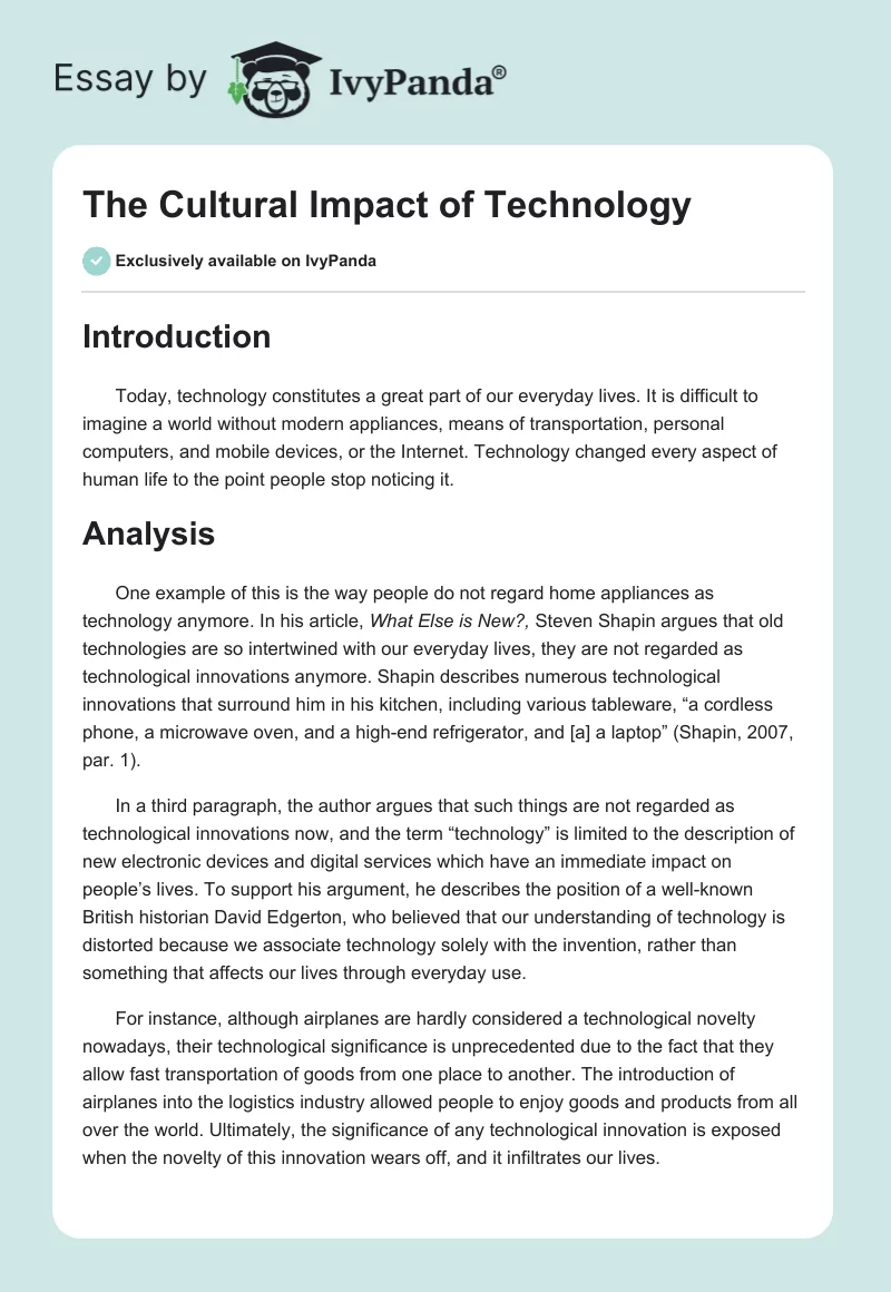 The Cultural Impact of Technology. Page 1