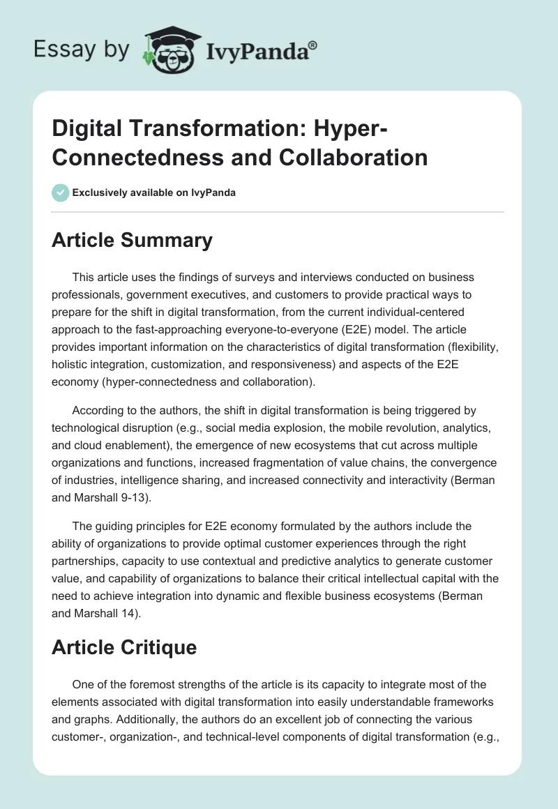 Digital Transformation: Hyper-Connectedness and Collaboration. Page 1
