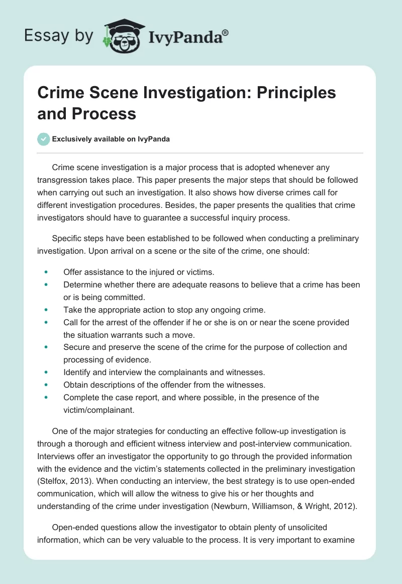 Crime Scene Investigation: Principles and Process. Page 1