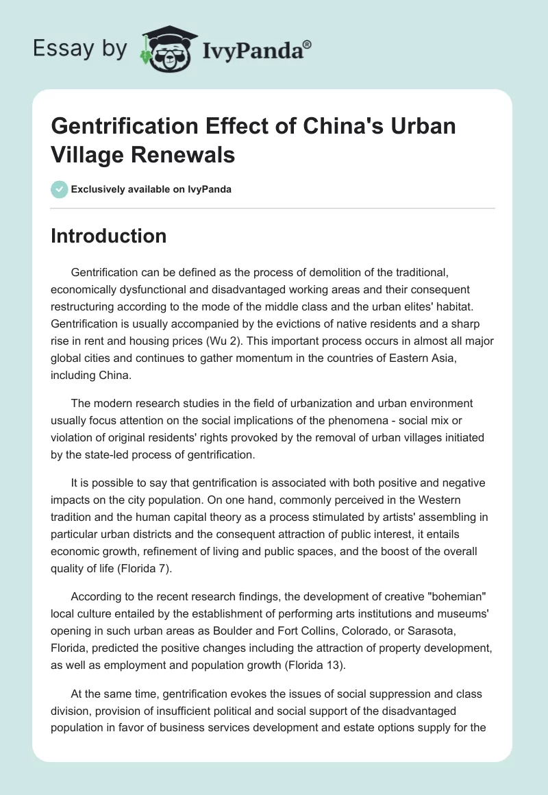 Gentrification Effect of China's Urban Village Renewals. Page 1