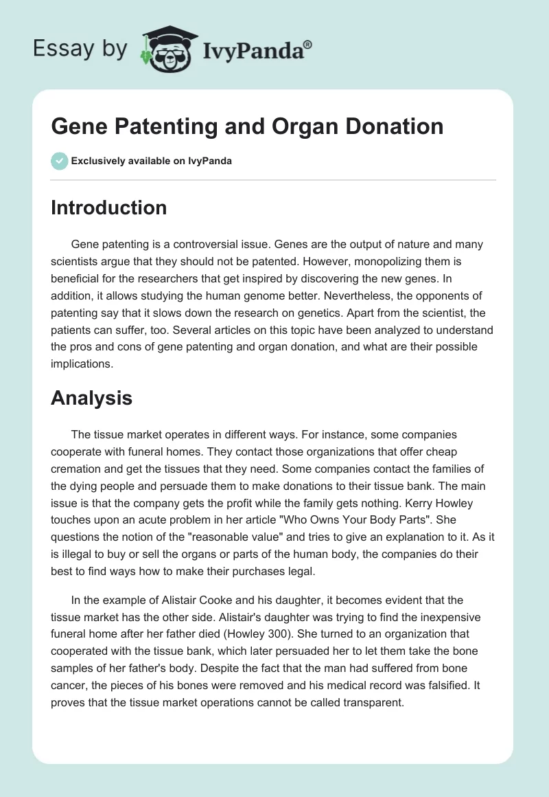 Gene Patenting and Organ Donation. Page 1