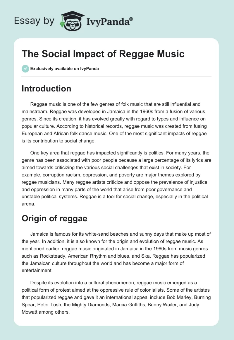 The Social Impact of Reggae Music. Page 1