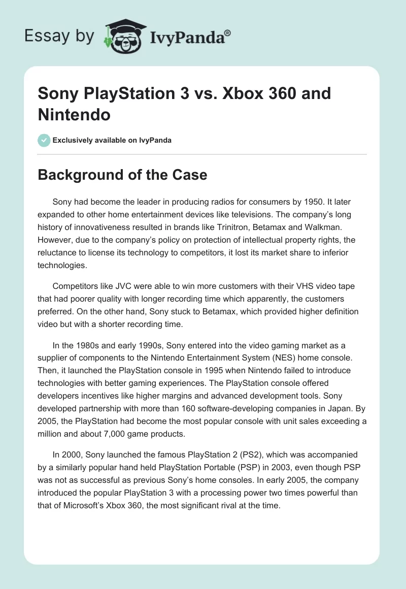Sony PlayStation 3 vs. Xbox 360 and Nintendo. Page 1