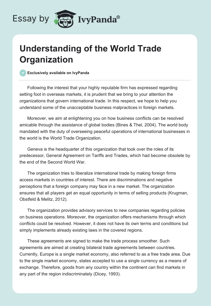 Understanding of the World Trade Organization. Page 1