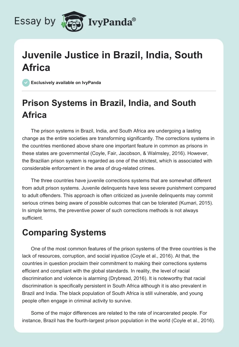 Juvenile Justice in Brazil, India, South Africa. Page 1