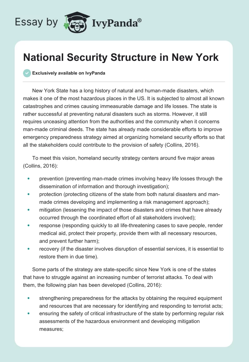 National Security Structure in New York. Page 1