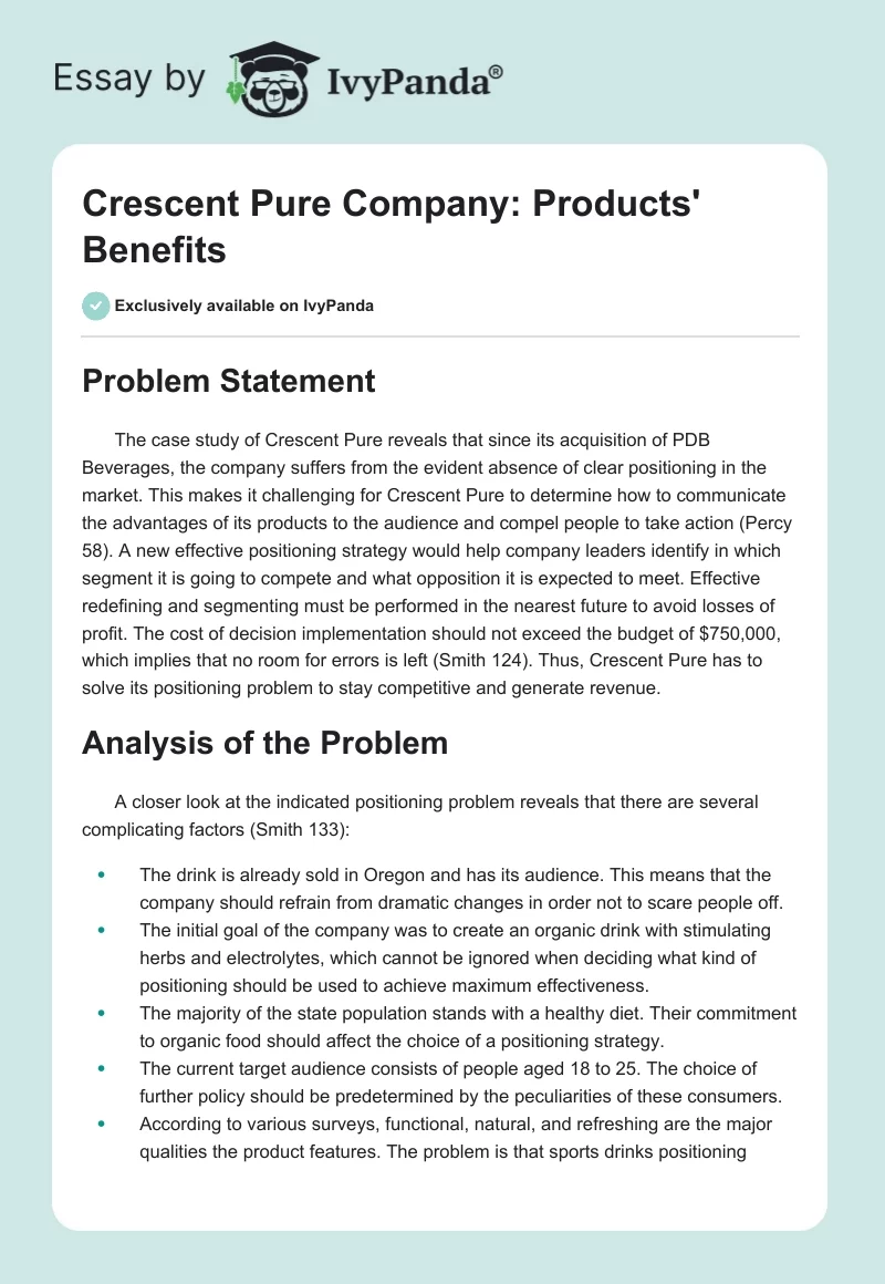 Crescent Pure Company: Products' Benefits. Page 1