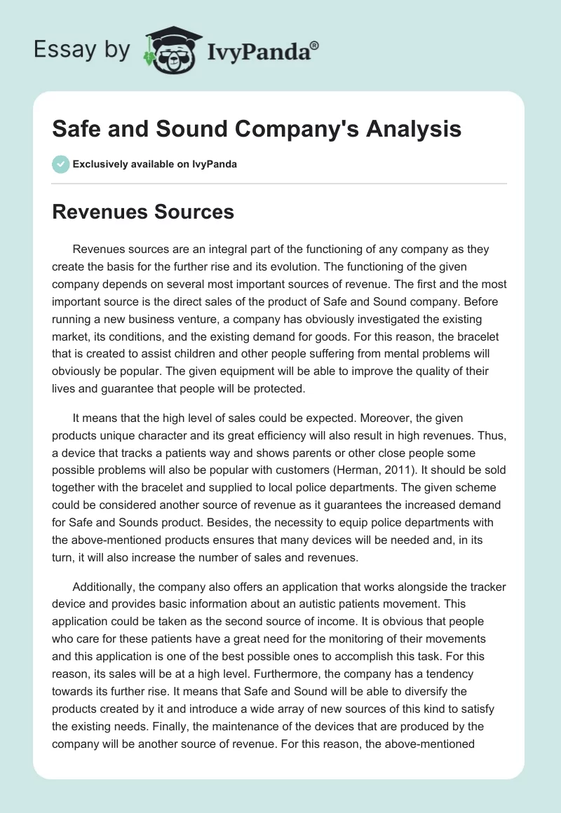 Safe and Sound Company's Analysis. Page 1