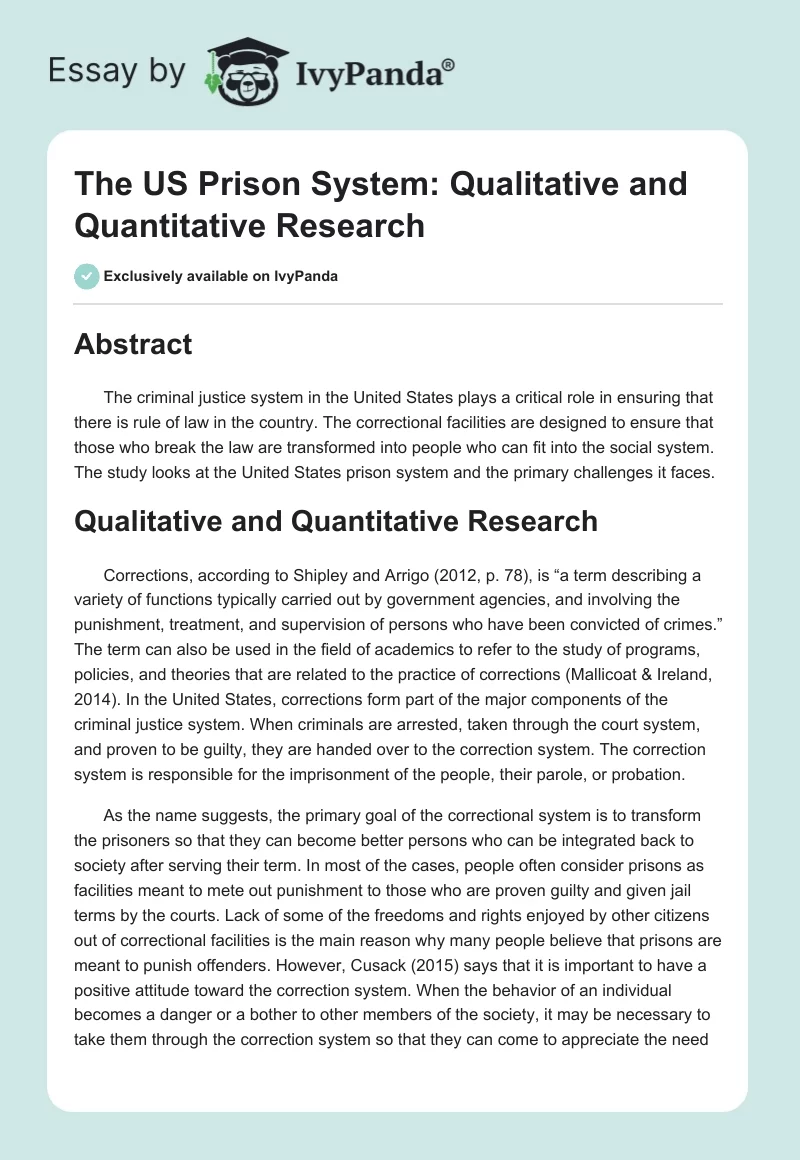 The US Prison System: Qualitative and Quantitative Research. Page 1