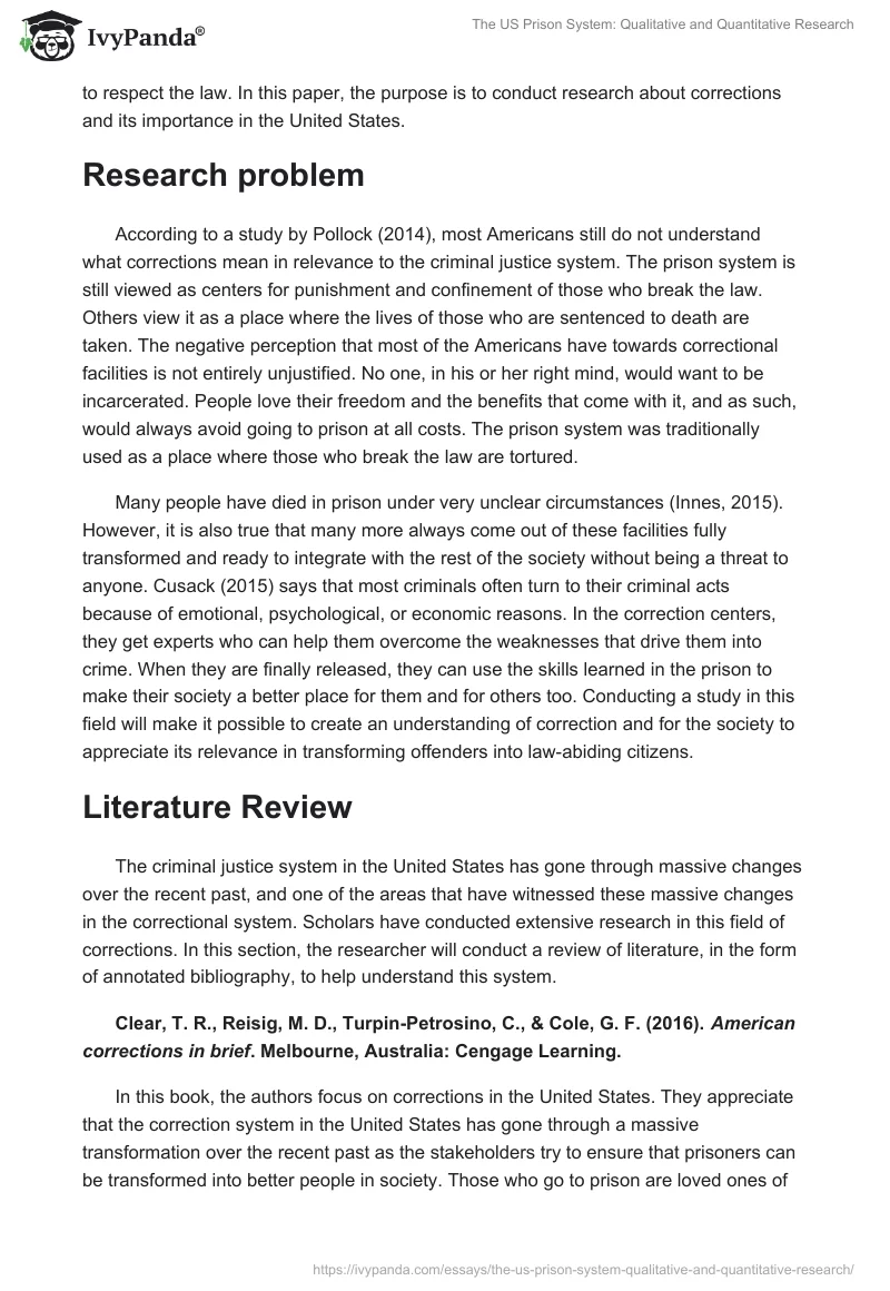 The US Prison System: Qualitative and Quantitative Research. Page 2