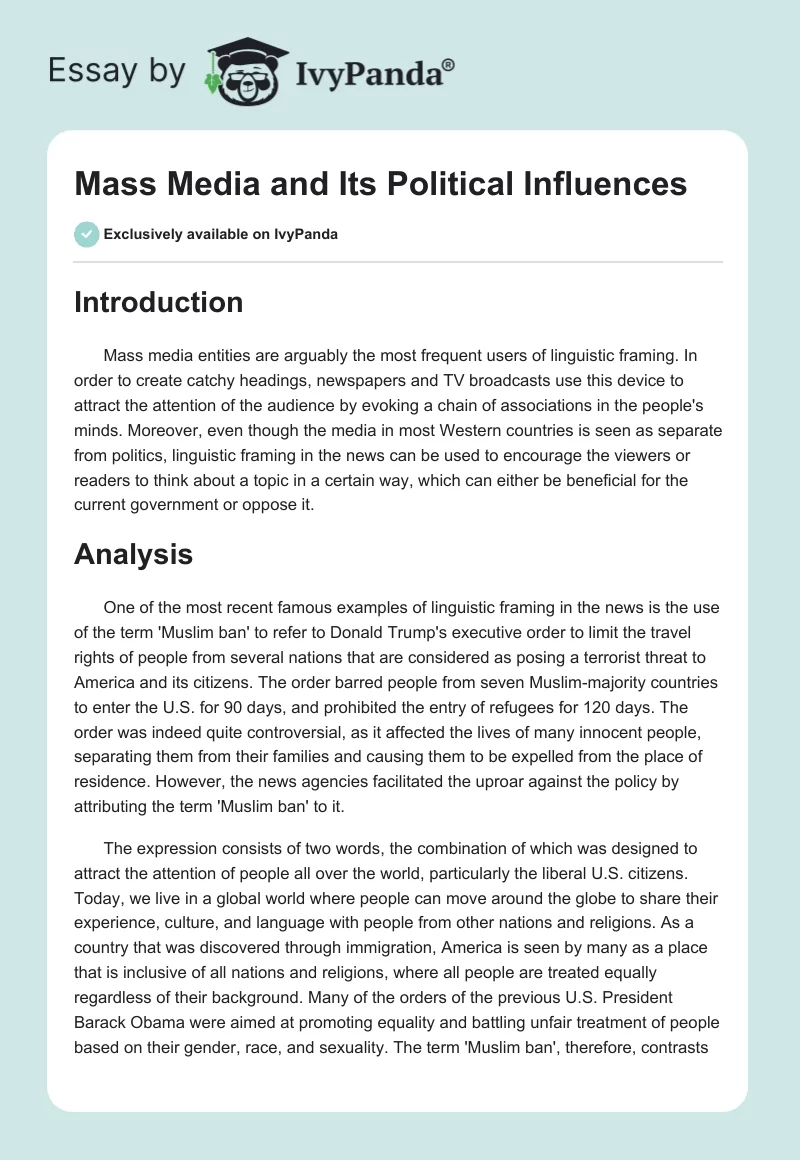 Mass Media and Its Political Influences. Page 1